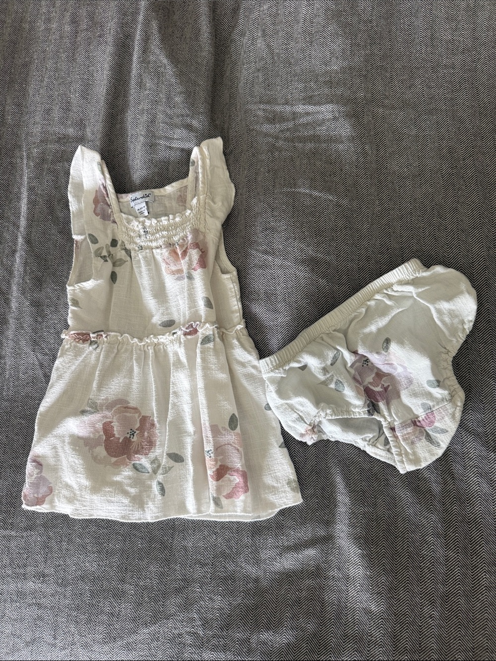 Splendid Cream Baby Dress with Pink Floral Accents